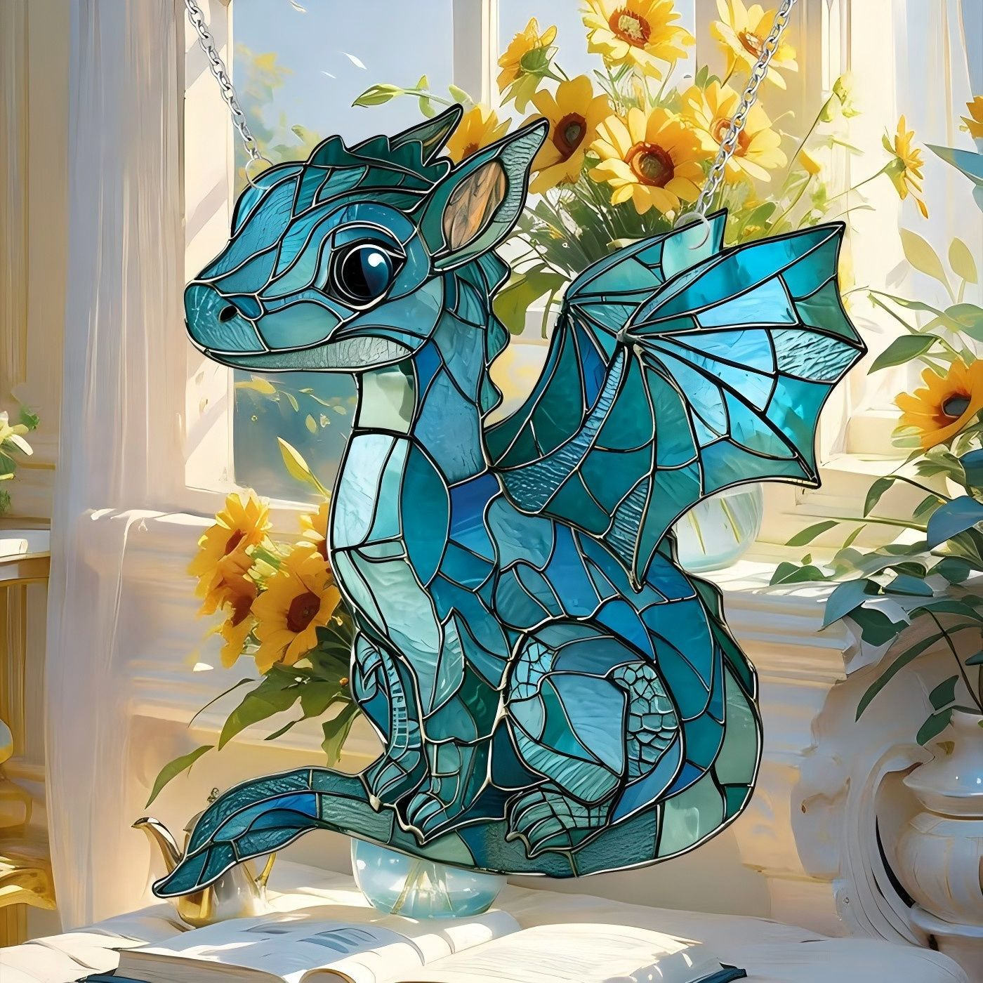 π Angel Stained Glass Sun Catcher -- Turn Sunlight into a Whimsical Work of Art