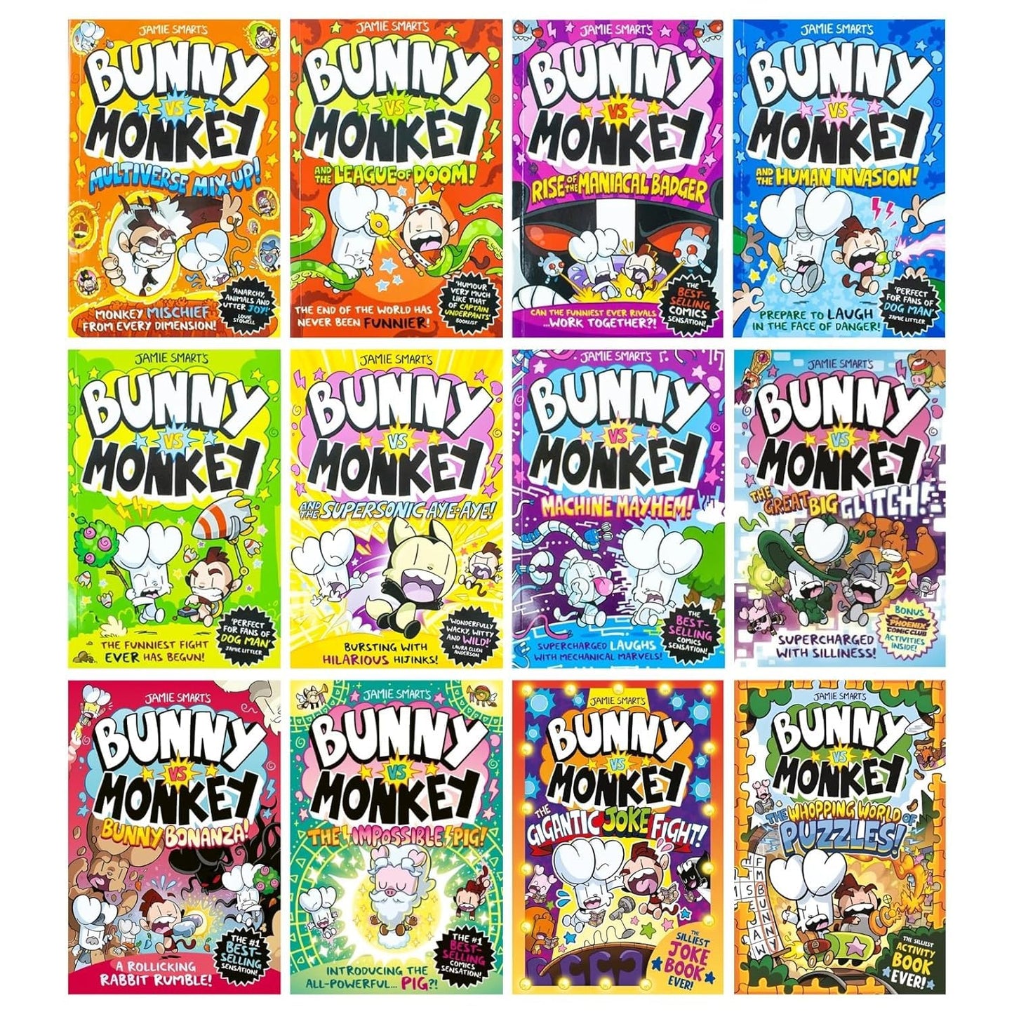 Bunny vs Monkey 12 Books Collection Set By Jamie Smart (Bunny vs Monkey, Supersonic Aye-aye, The Human Invasion, Rise of the Maniacal Badger, the League of Doom!, Multiverse Mix-up etc)