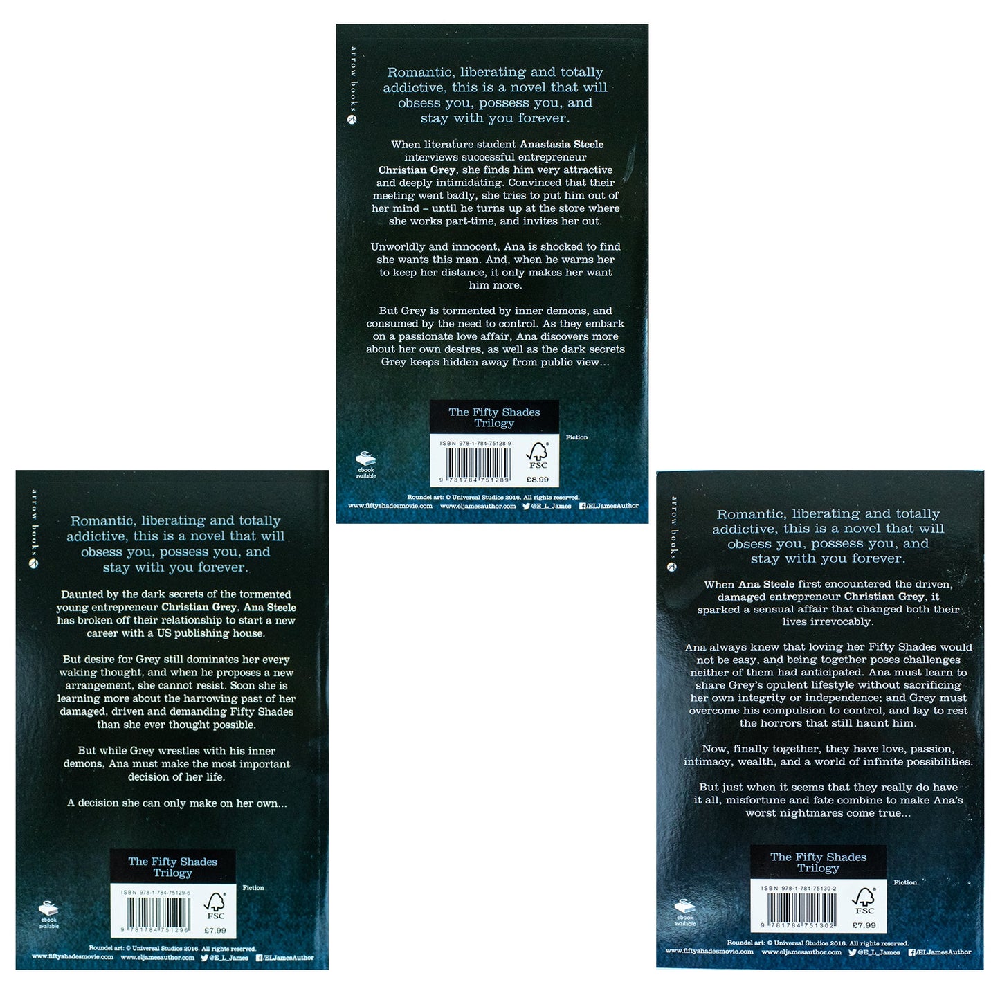 E L James Fifty Shades Movie Series 3 Books Collection Set (Fifty Shades of Grey, Fifty Shades Darker, Fifty Shades Freed)