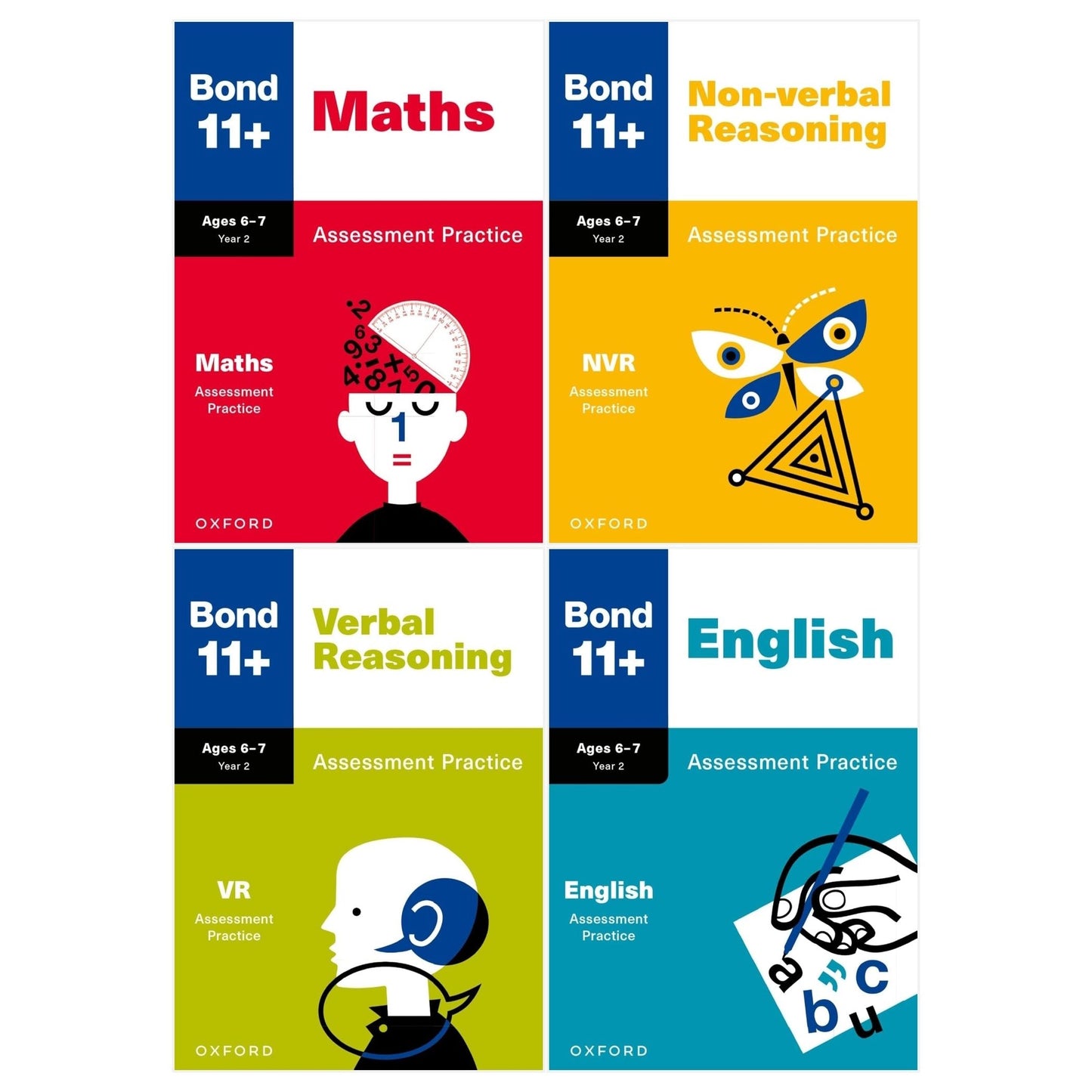 Bond 11+ Maths English Verbal Reasoning Non-verbal Reasoning Assessment Papers 4 Books Set - Age 6-7