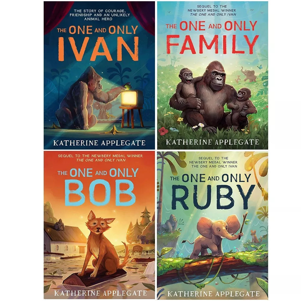 The One and Only Series by Katherine Applegate 4 Books Collection Set | Children’s Middle Grade Animal Adventure Fiction Set - One and Only Ivan, The One and Only Bob, The One and Only Ruby & The One and Only Family