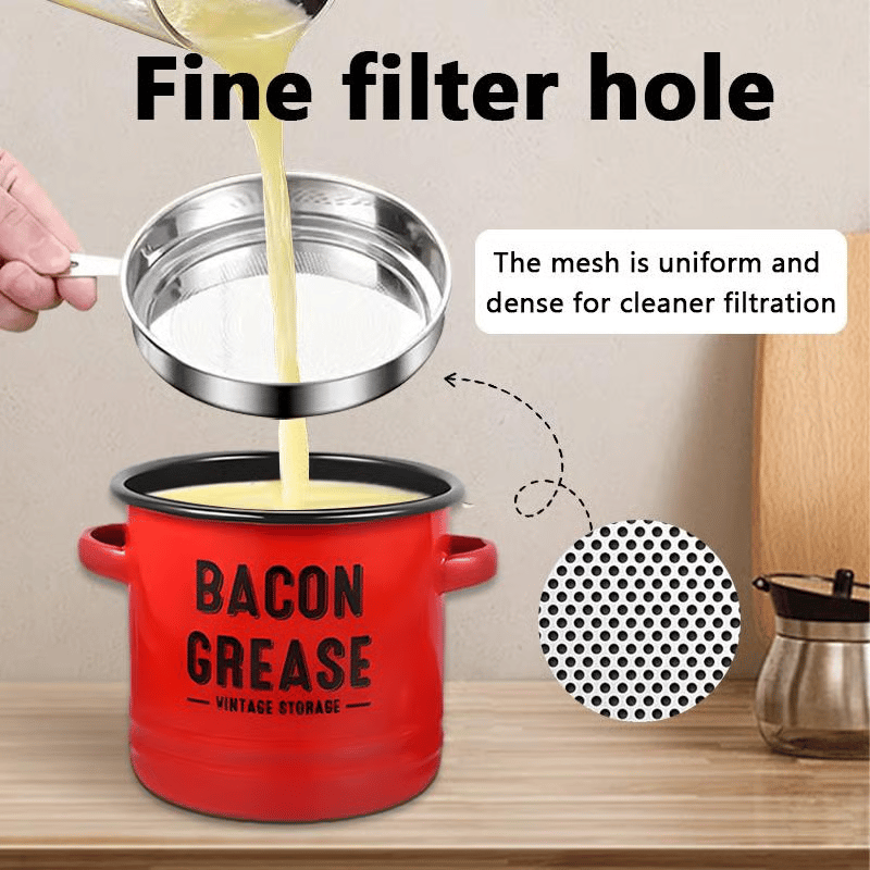 Top Christmas Gift 2025 🎅-42 oz bacon grease container with strainer and food-grade silicone spatula