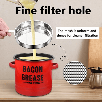 Top Christmas Gift 2025 🎅-42 oz bacon grease container with strainer and food-grade silicone spatula