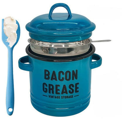 Top Christmas Gift 2025 🎅-42 oz bacon grease container with strainer and food-grade silicone spatula
