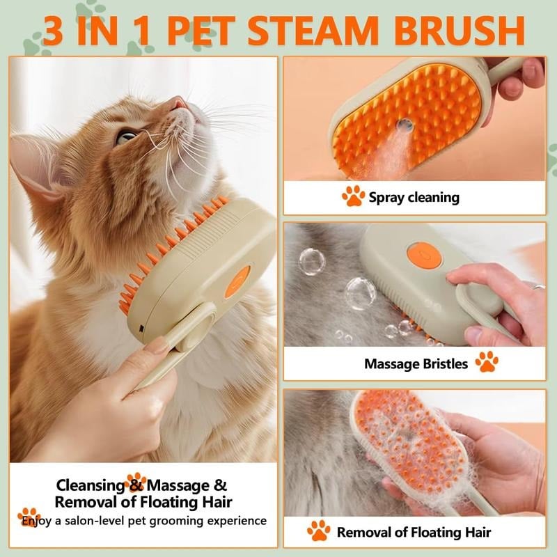 USB Rechargeable Pet Steam Brush – For Deep Clean, Odor Removal & Smooth Hair – Safe for Long, Curly & Short Hair Pets