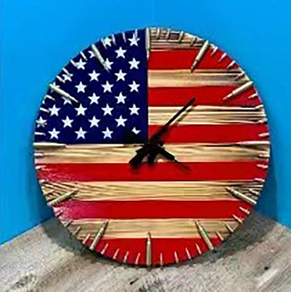 🔥🎁 Handmade Patriotic American Flag Clock — Perfect Gift for Veterans & Patriots