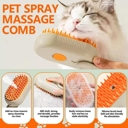 USB Rechargeable Pet Steam Brush – For Deep Clean, Odor Removal & Smooth Hair – Safe for Long, Curly & Short Hair Pets