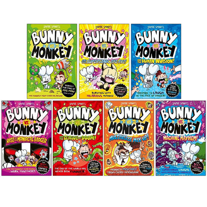 Bunny vs Monkey 7 Books Collection Set By Jamie Smart (Bunny vs Monkey, Supersonic Aye-aye, The Human Invasion, Rise of the Maniacal Badger, the League of Doom!, Multiverse Mix-up & Machine Mayhem)