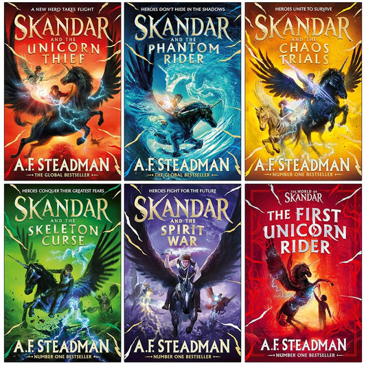 Skandar Series 6 Books Collection Set By A.F. Steadman (Skandar and the Unicorn Thief, Phantom Rider, Chaos Trials, Skeleton Curse, Spirit War and World of Skandar The First Unicorn Rider)