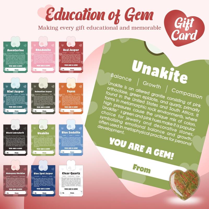 Valentine's Day Gem Gifts for Kids&Adults – 24 Pack Prefilled Cards with Heart-Shaped Gemstones