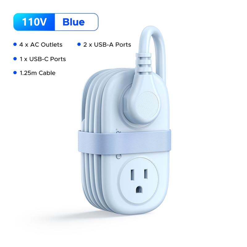 🔌7 in 1 Travel Power Strip, 4 Outlets 2 USB Ports