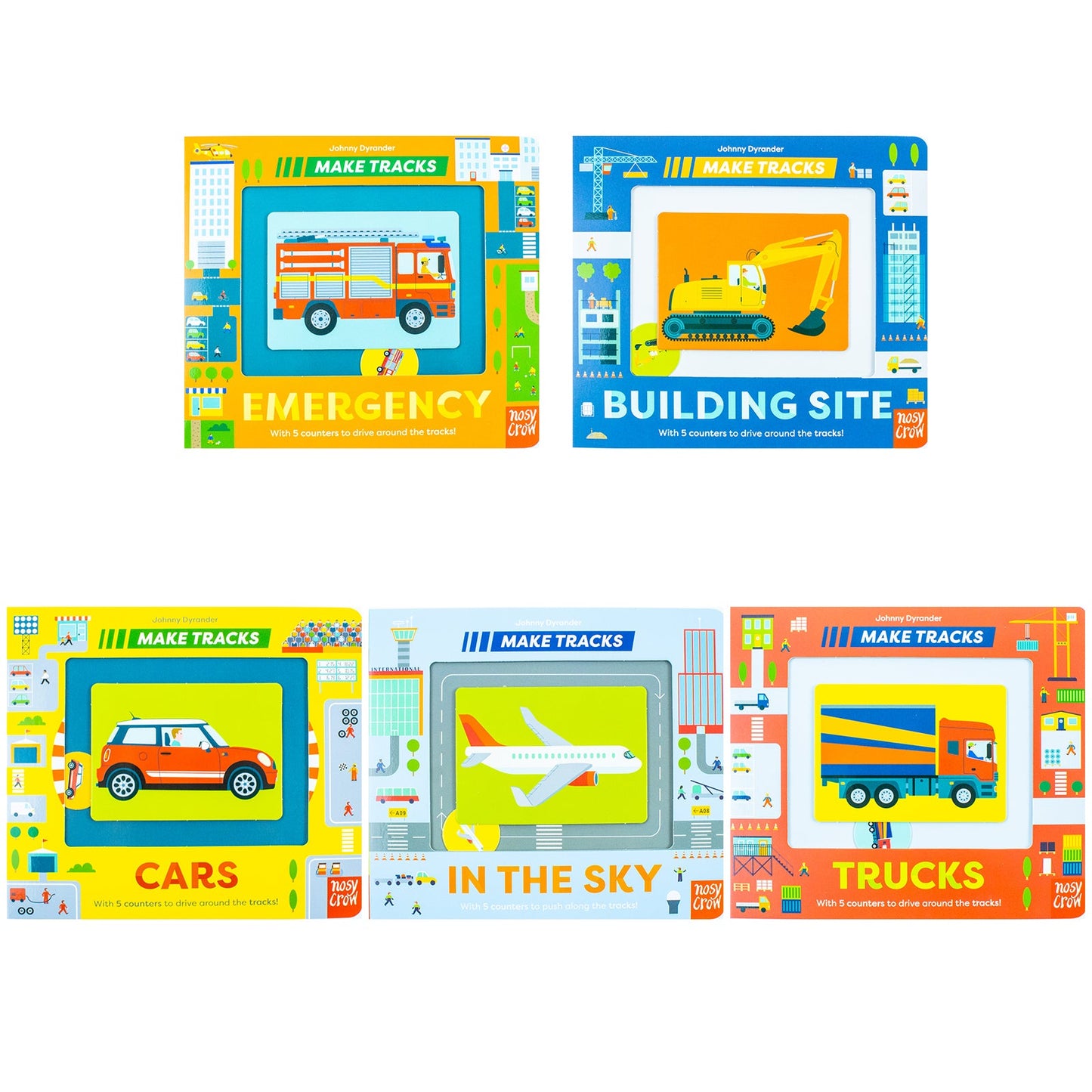 Make Tracks Series 5 Books Collection Set (Emergency, Building Site, Cars, In The Sky, Trucks)