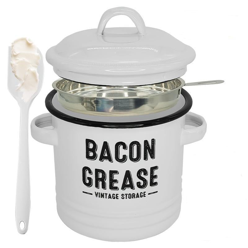 Top Christmas Gift 2025 🎅-42 oz bacon grease container with strainer and food-grade silicone spatula