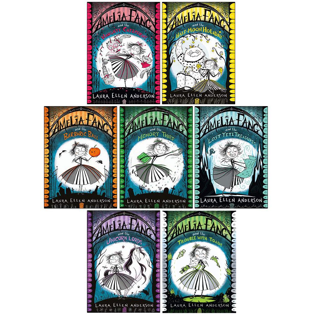 Amelia Fang Series 7 Books Collection Set by Laura Ellen Anderson (Naughty Caticorns, Trouble with Toads, Lost Yeti Treasures, Half-Moon Holiday, Memory Thief, Unicorn Lords, Barbaric Ball)