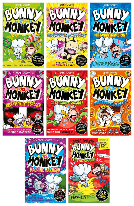 Bunny vs Monkey 8 Books Collection Set By Jamie Smart (Bunny vs Monkey Series + Total Chaos: World Book Day)