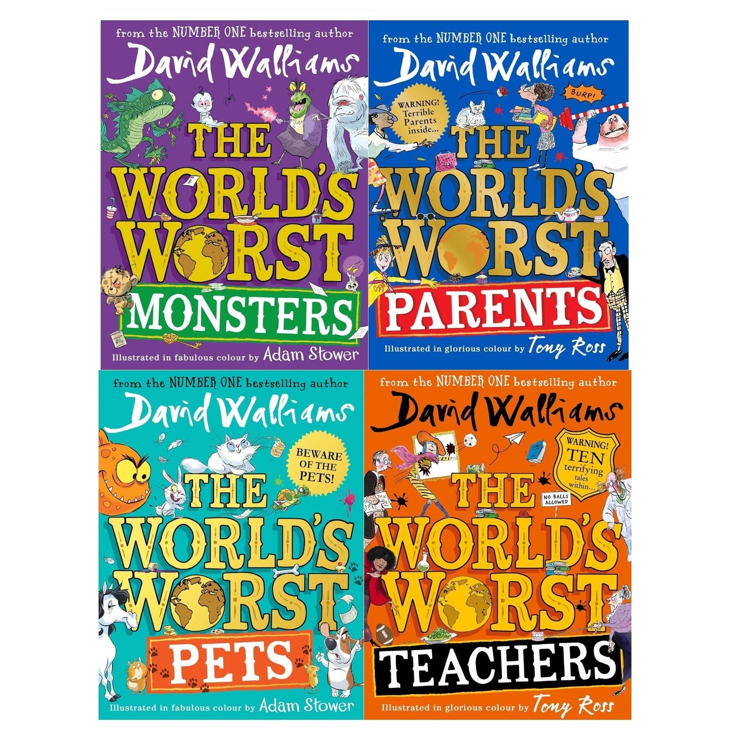 David Walliams Collection 4 Books Set (The Worlds Worst Teachers, The Worlds Worst Parents, The Worlds Worst Pets, The Worlds Worst Monsters)