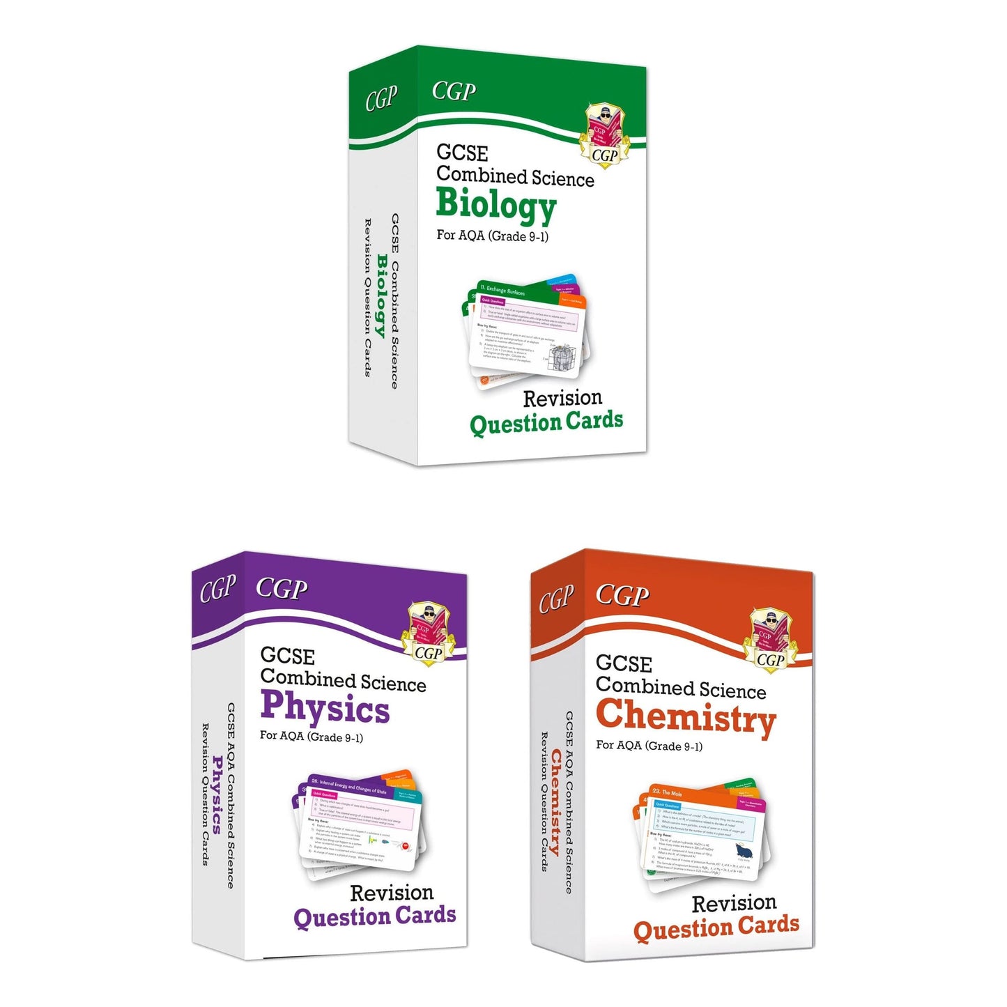 GCSE AQA Combined Science Revision Question Cards 3 Pack Set (Chemistry, Physics, Biology)