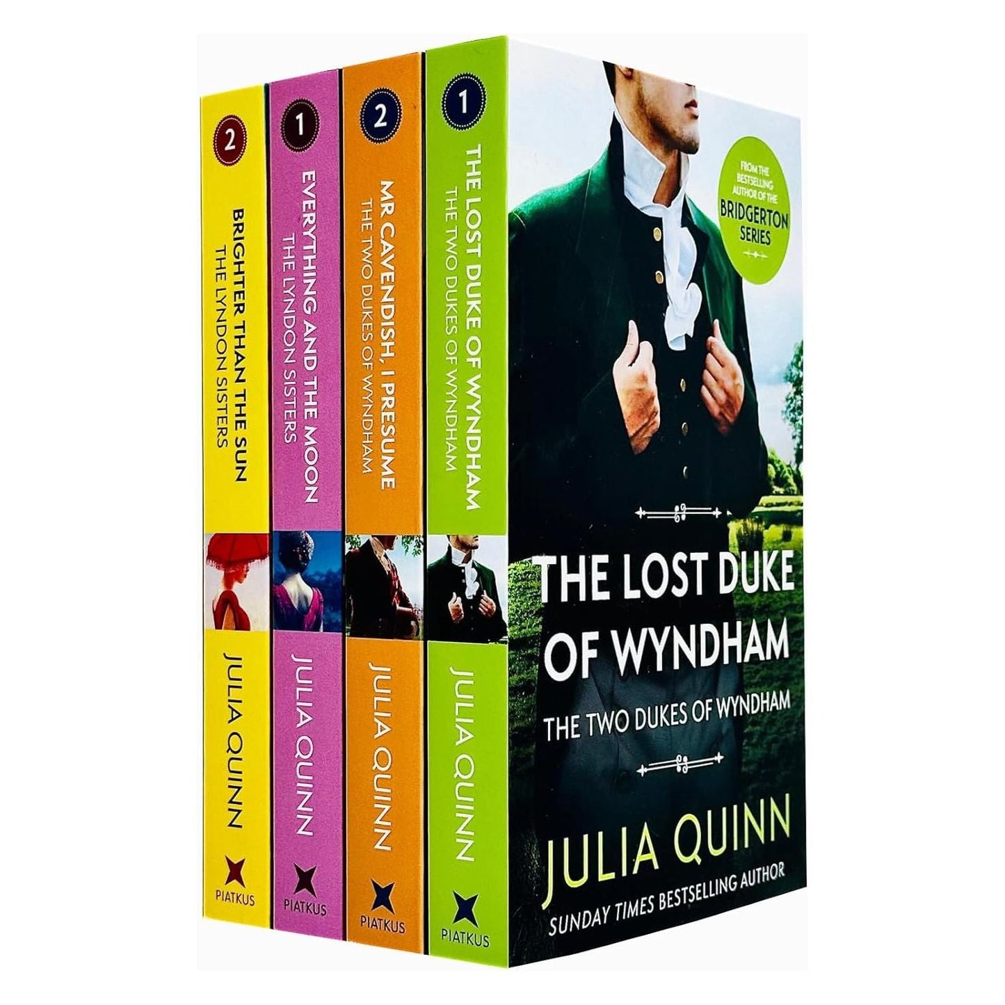 Julia Quinn Lyndon Sisters & Two Dukes of Wyndham Series 4 Books Collection Set (Everything and the Moon, Brighter than the Sun, The Lost Duke Of Wyndham & Mr Cavendish, I Presume)