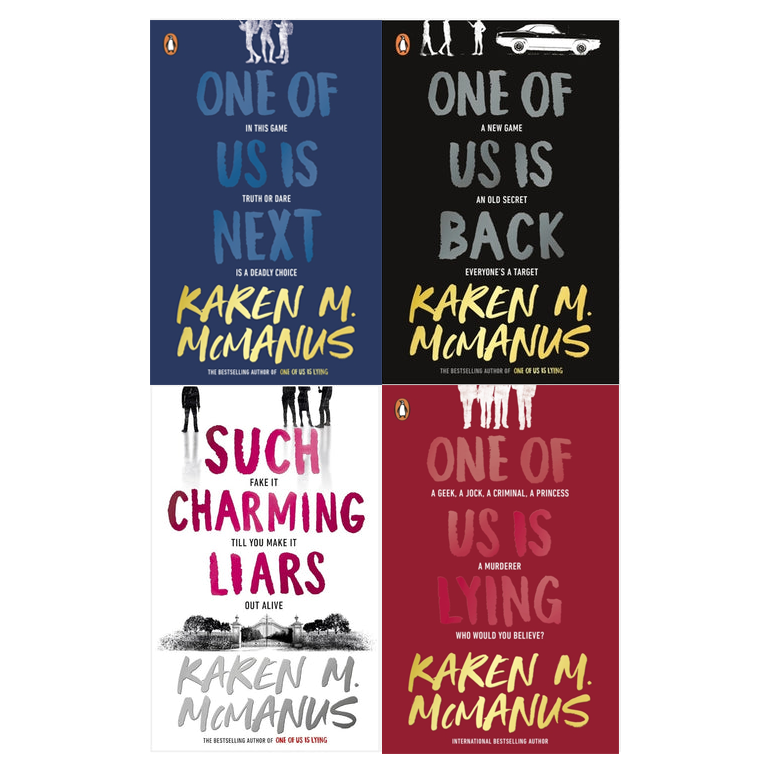 Karen M McManus Collection 4 Books Set (One of Us is Lying, One of Us is Next, One of Us is Back, Such Charming Liars)