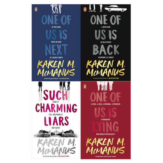 Karen M McManus Collection 4 Books Set (One of Us is Lying, One of Us is Next, One of Us is Back, Such Charming Liars)