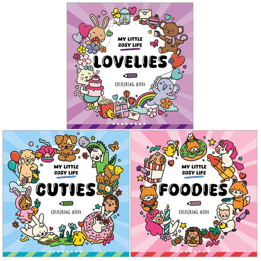 My Little Cosy Life 3 Books Collection Set (Cuties, Foodies, Lovelies) | Cute Kawaii Colouring Book for Teens and Adults Featuring Adorable Animals, Purmaids and Cosy Scenes