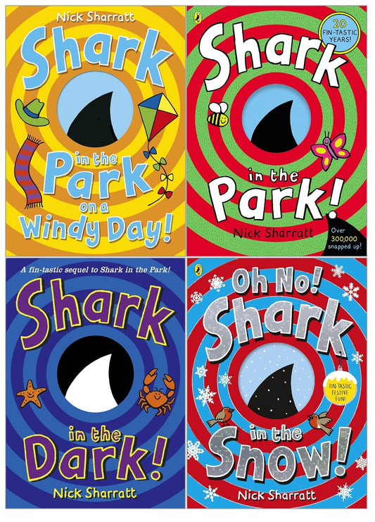 Shark In The Park Series 4 Books Collection Set by Nick Sharratt (Shark in the Park!, On a Windy Day!, Shark in the Dark!, Oh No! Shark in the Snow!) | Fun Picture Books for Children