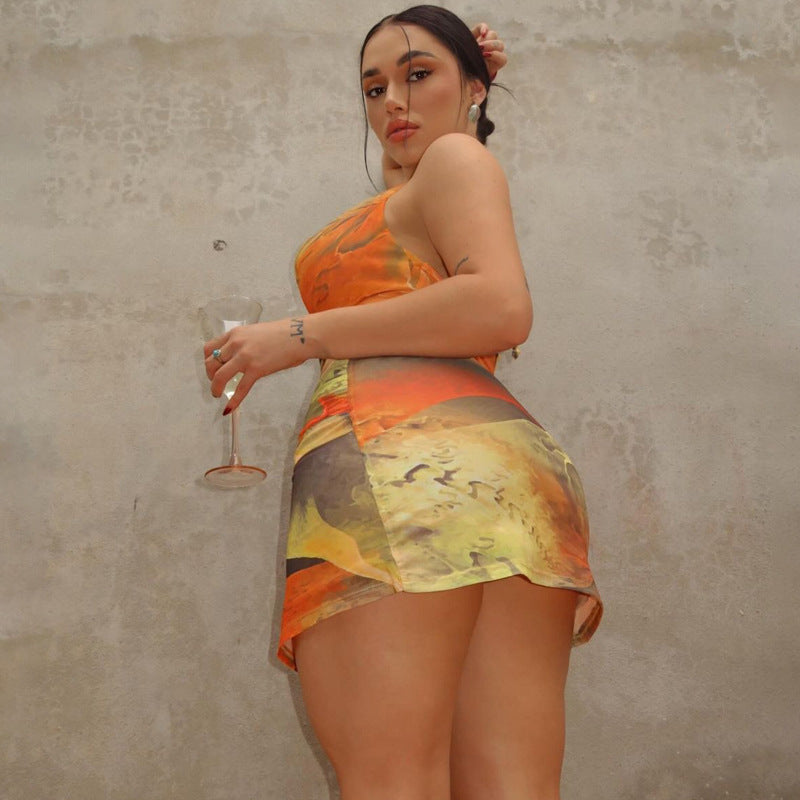 Backless Ring-Linked Halter Cami Dress