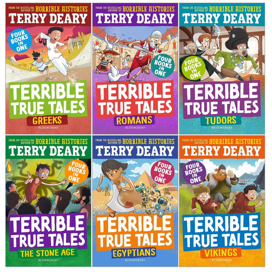 Terrible True Tales Series 6 Books Collection Set by Terry Deary (Egyptians, Tudors, Vikings, Romans, The Stone Age, Greeks)