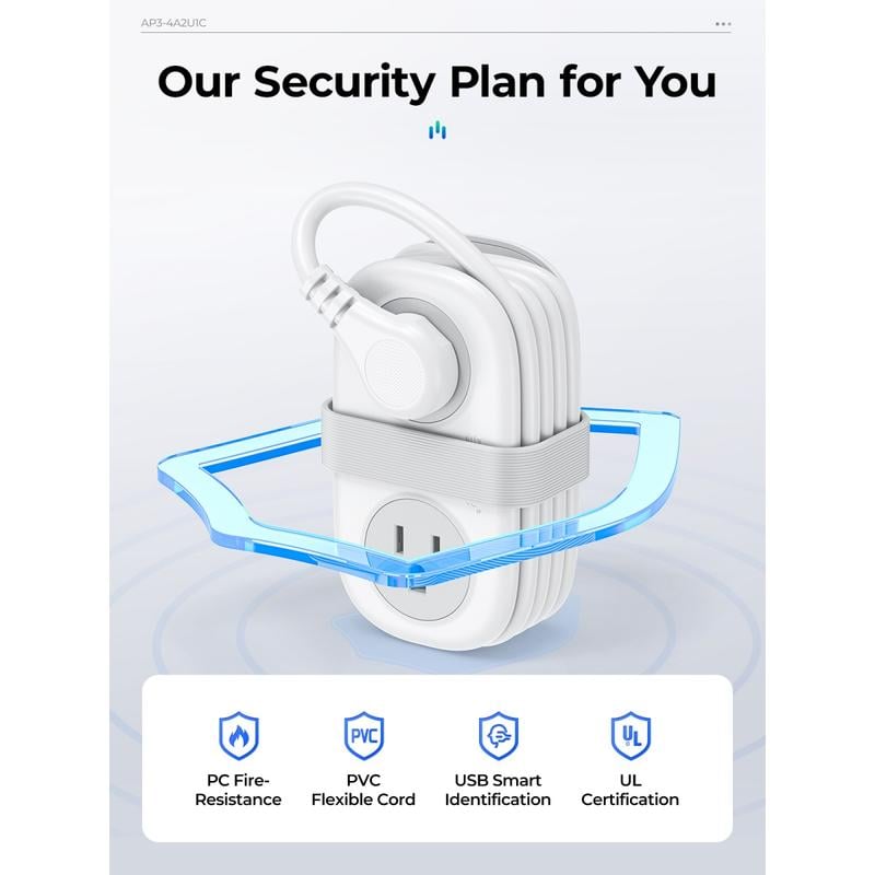 🔌7 in 1 Travel Power Strip, 4 Outlets 2 USB Ports