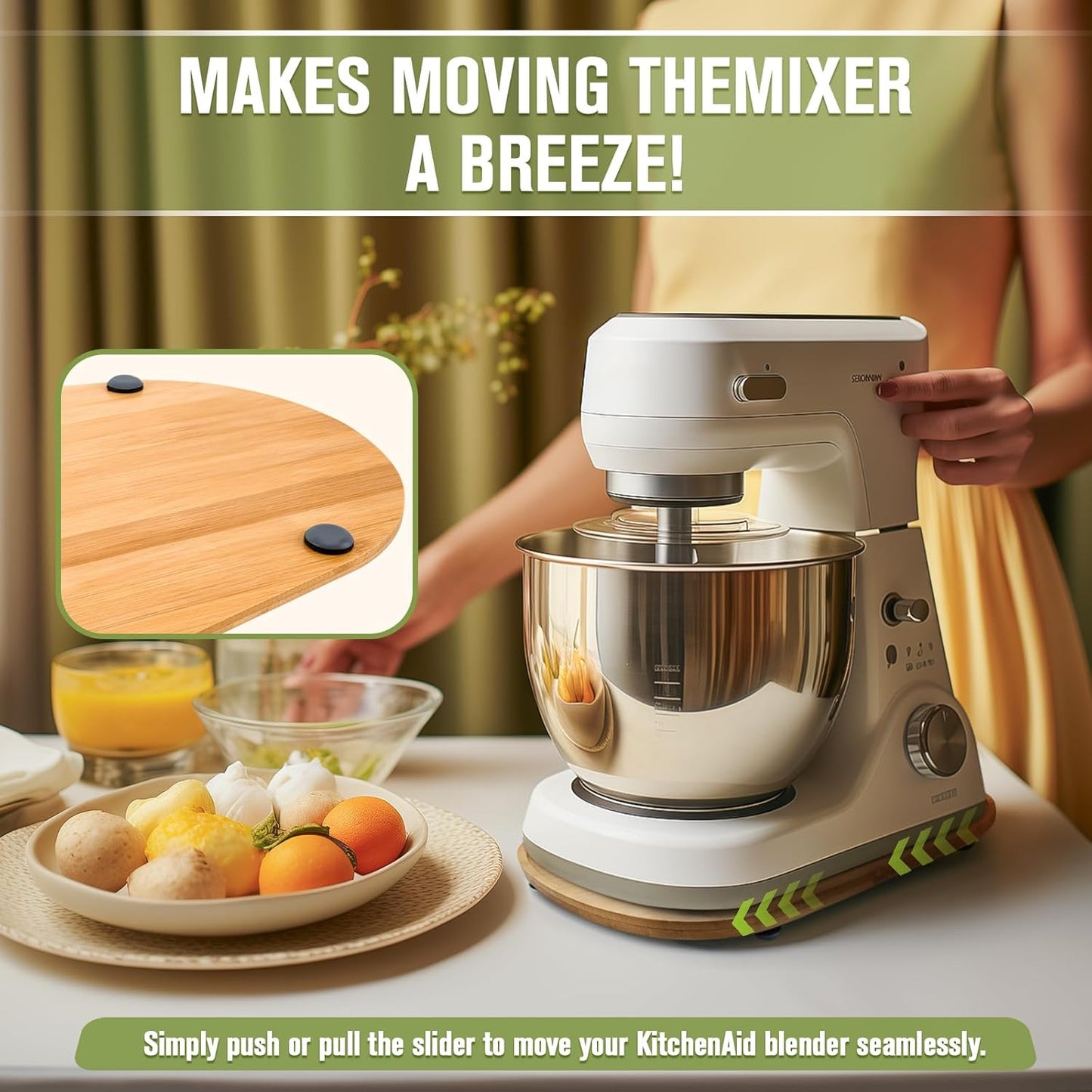 BUY 2 SAVE 5% FREE SHIPPING🔥🔥 Handmade Bamboo Mixer Mobile Tray, Waterproof, Anti-Slip & Corrosion-Resistant