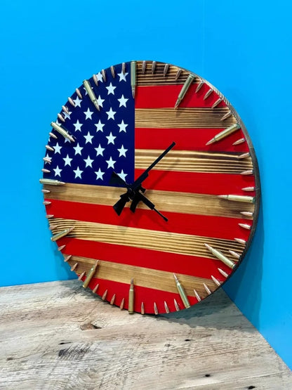 🔥🎁 Handmade Patriotic American Flag Clock — Perfect Gift for Veterans & Patriots