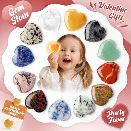 Valentine's Day Gem Gifts for Kids&Adults – 24 Pack Prefilled Cards with Heart-Shaped Gemstones