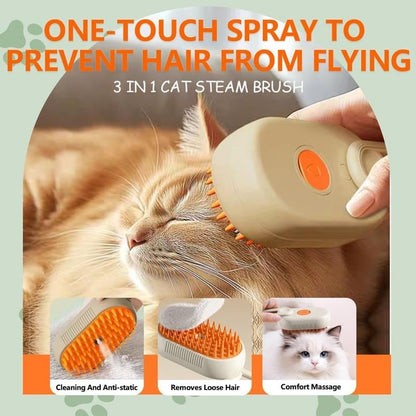 USB Rechargeable Pet Steam Brush – For Deep Clean, Odor Removal & Smooth Hair – Safe for Long, Curly & Short Hair Pets
