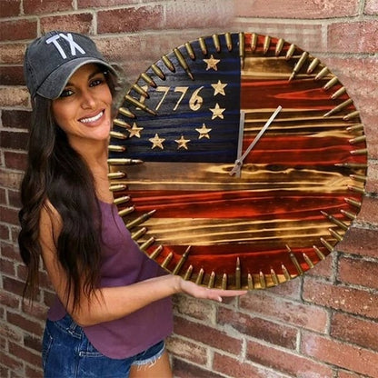 🔥🎁 Handmade Patriotic American Flag Clock — Perfect Gift for Veterans & Patriots