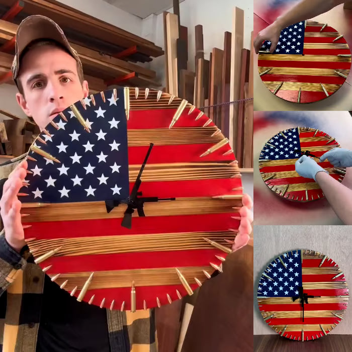 🔥🎁 Handmade Patriotic American Flag Clock — Perfect Gift for Veterans & Patriots