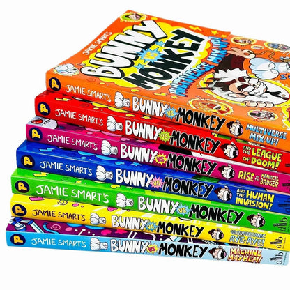 Bunny vs Monkey 7 Books Collection Set By Jamie Smart (Bunny vs Monkey, Supersonic Aye-aye, The Human Invasion, Rise of the Maniacal Badger, the League of Doom!, Multiverse Mix-up & Machine Mayhem)